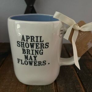 Rae Dunn APRIL SHOWERS BRING MAY FLOWERS Double Sided Mug With Goose Blue NEW